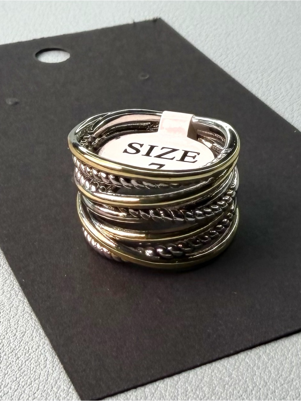 Stacked Two-Tone Silver and Gold Women's Ring - Size 7